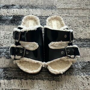 H&M Black and White Fuzzy Sandals